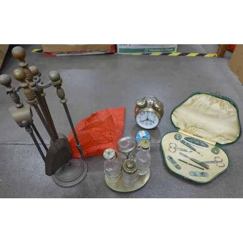 1215 - A companion set, cased manicure set, clocks, etc. **PLEASE NOTE THIS LOT IS NOT ELIGIBLE FOR POSTING... 