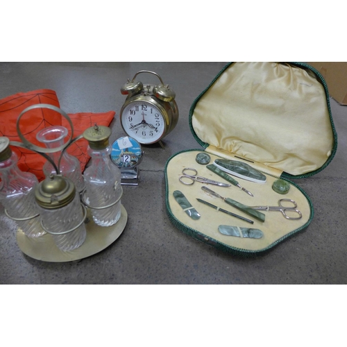 1215 - A companion set, cased manicure set, clocks, etc. **PLEASE NOTE THIS LOT IS NOT ELIGIBLE FOR POSTING... 