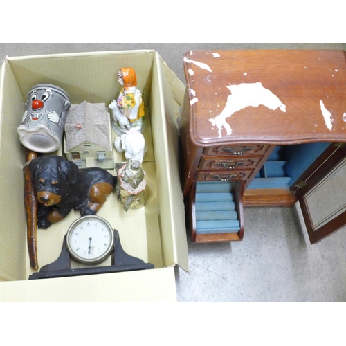 1237 - A Smiths car clock, mounted on a wooden stand, jewellery cabinet, resin ornaments, etc. **PLEASE NOT... 