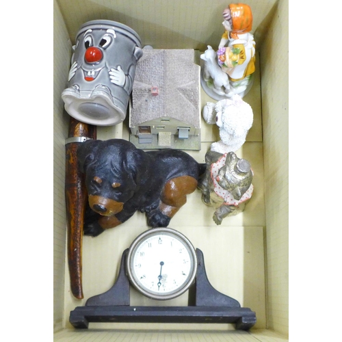 1237 - A Smiths car clock, mounted on a wooden stand, jewellery cabinet, resin ornaments, etc. **PLEASE NOT... 