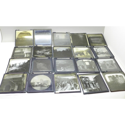 672 - A collection of twenty magic lantern slides; buildings, churches and ruins