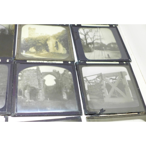 672 - A collection of twenty magic lantern slides; buildings, churches and ruins