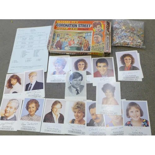 680 - Coronation Street original scripts, 1980's, promotional cards and a vintage jigsaw puzzle