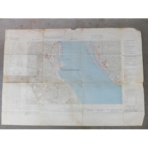 690 - A German WWII original bombing map of Birkenhead and Liverpool