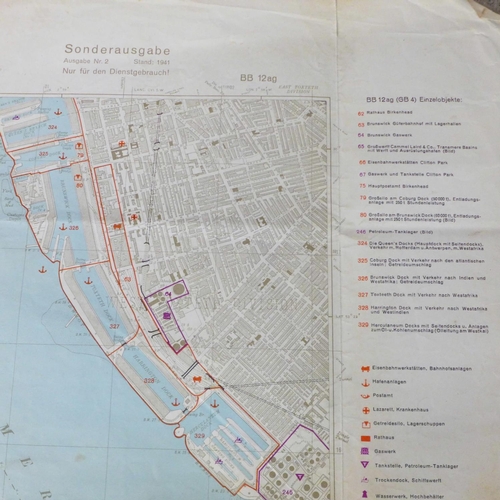 690 - A German WWII original bombing map of Birkenhead and Liverpool