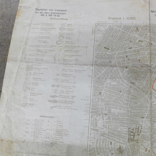 690 - A German WWII original bombing map of Birkenhead and Liverpool