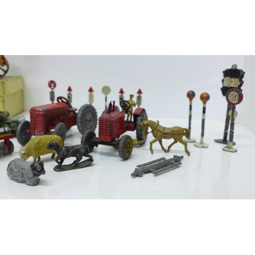 693 - A Benbros Roman Chariot, boxed, Dinky Toys street signs, metal animals, etc.