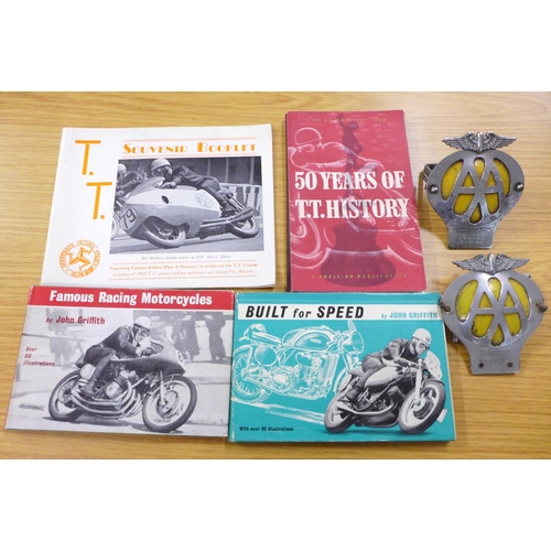 709 - Motorcycling books and two AA badges