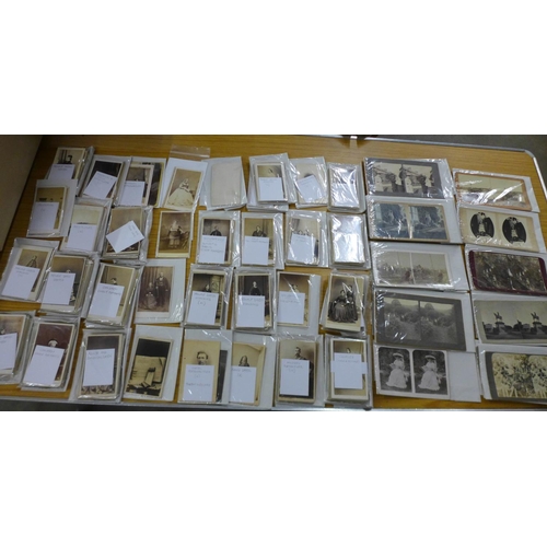 714 - A collection of approximately 500 circa 1900 photographs, cabinet cards, CDV's and Stereoview cards