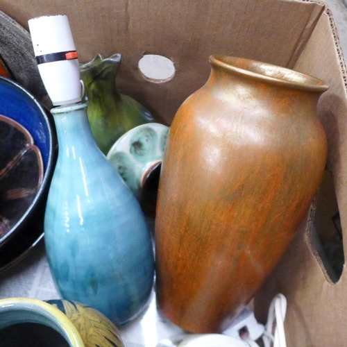 738 - Art pottery, A pair of Hungarian vases, Newlyn plate, etc.