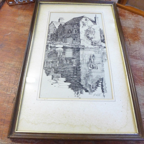 745 - Two Art Deco photograph frames, an inlaid frame and print