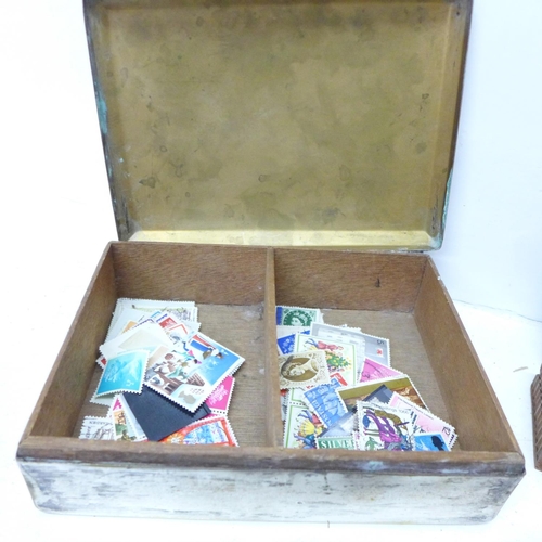 746 - A silver plated box, an Anglo-Indian card case and a wooden box with gaming tokens