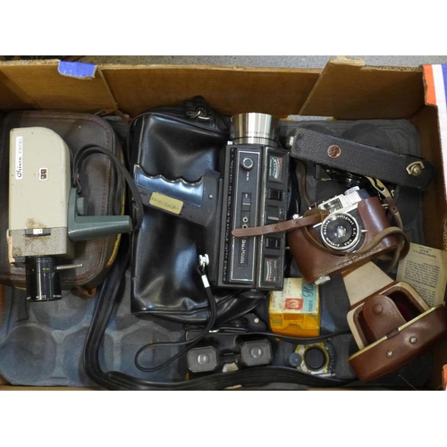 756 - Two cine cameras, Bell & Howell and Chinon, two cameras, Halina, Agfa and three folding cameras with... 