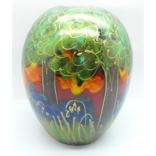 762 - Anita Harris Art Pottery, a Delta vase in the Bluebell Wood design, hand painted with gold detail, 1... 