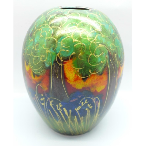 762 - Anita Harris Art Pottery, a Delta vase in the Bluebell Wood design, hand painted with gold detail, 1... 