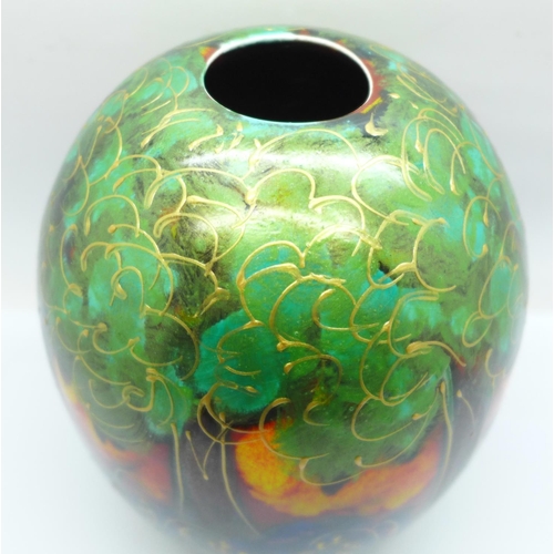 762 - Anita Harris Art Pottery, a Delta vase in the Bluebell Wood design, hand painted with gold detail, 1... 