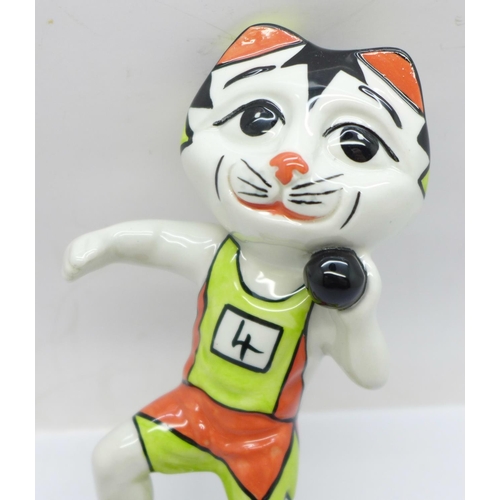 765 - A Lorna Bailey Pottery, Shot Putt Cat figure, from the Athletics Summer Olympics 2002 Collection, 15... 