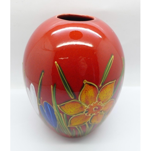 767 - Anita Harris studio pottery, bulbous vase in the Daffodil design, height 14cm, signed in gold on the... 