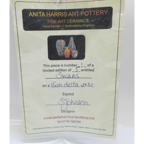 769 - Anita Harris Art Pottery, a limited edition vase in the Swan pattern, signed to base by Samantha Joh... 