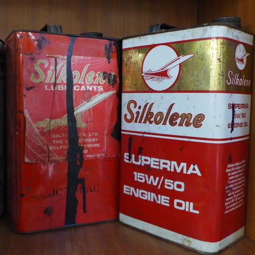 797 - Six oil cans, Silkolene Lubricants and Esso