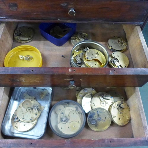 805 - A watchmaker's chest of eight drawers, some with contents