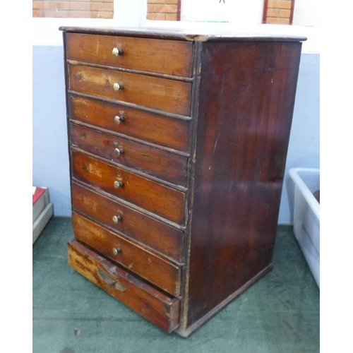 805 - A watchmaker's chest of eight drawers, some with contents