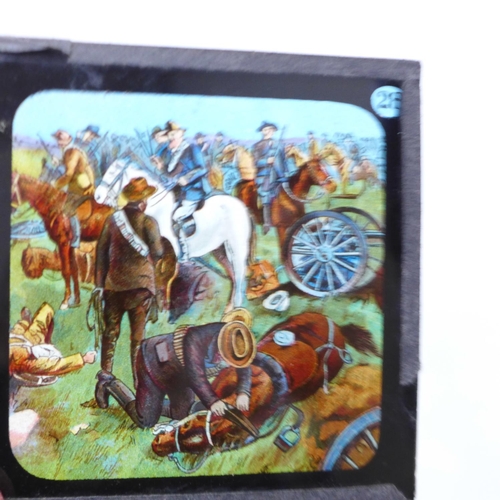 818 - A mahogany lantern slide viewer, with slide carrier and a collection of slides, the viewer marked Ad... 