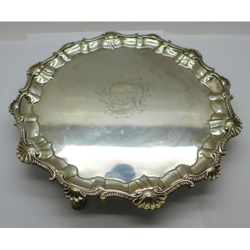 846 - An early George III silver salver by Ebenezer Coker, London 1763, 456g, 23cm