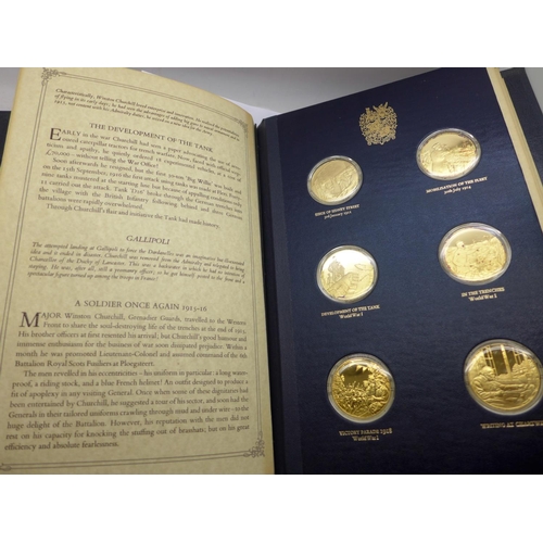 847 - A folder of The Churchill Centenary Medals, minted by John Pinches Medallists Ltd., twenty-four silv... 