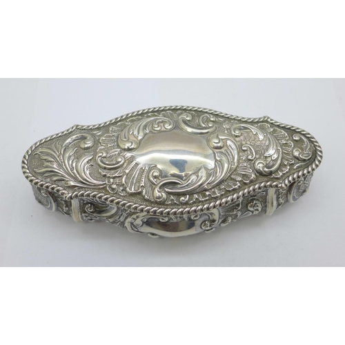 861 - A Victorian silver box with gilt interior, Chester 1896, William Neale, 130.6g, 15.5cm