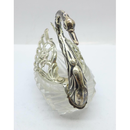 870 - A silver and glass swan trinket pot, height 10cm