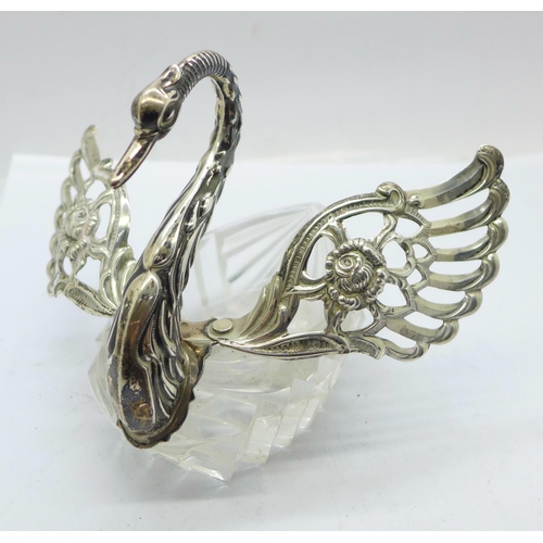 870 - A silver and glass swan trinket pot, height 10cm