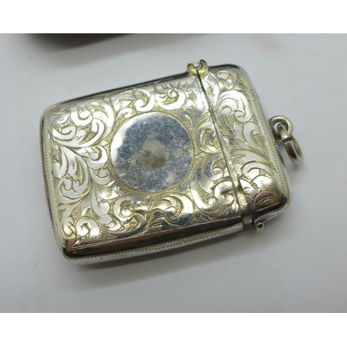 879 - A top-wind pocket watch, cased mother of pearl studs and a vesta case, (watch with screw front case)