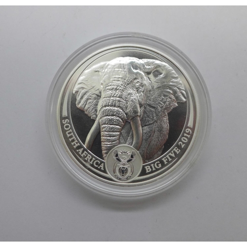 886 - A 1oz South African Mint The Big 5 coin, Elephant 2019, .999 silver, cased