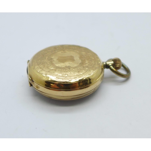 890 - A lady's 14k gold fob watch with enamel dial, 28mm case