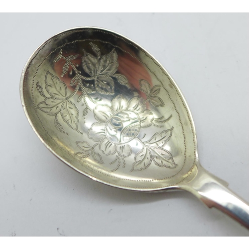 904 - A Georg IV silver caddy spoon with later decoration, London 1825, John, Henry and Charles Lias