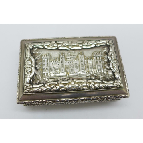 907 - A William IV silver castle top table snuff box depicting Windsor Castle by Nathaniel Mills, Birmingh... 