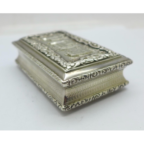 907 - A William IV silver castle top table snuff box depicting Windsor Castle by Nathaniel Mills, Birmingh... 