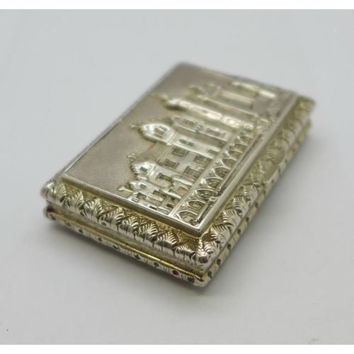 924 - A Victorian silver castle top vinaigrette depicting Abbotsford House by Gervase Wheeler, Birmingham ... 