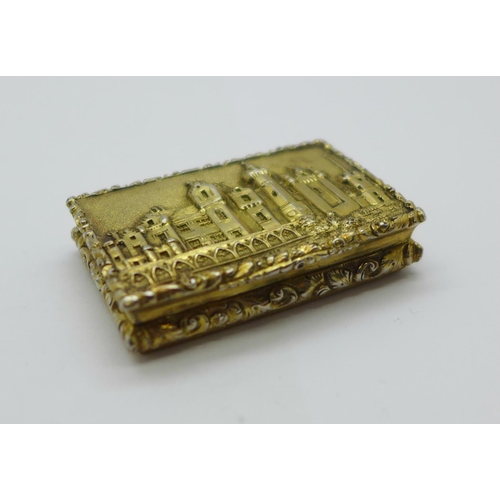 925 - A Victorian silver gilt castle top vinaigrette depicting Abbotsford House by Gervase Wheeler, Birmin... 