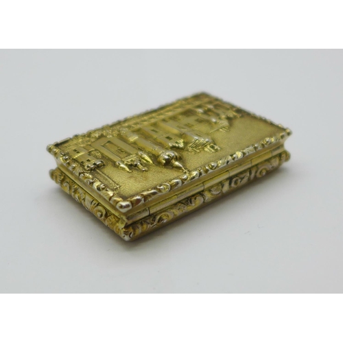 925 - A Victorian silver gilt castle top vinaigrette depicting Abbotsford House by Gervase Wheeler, Birmin... 