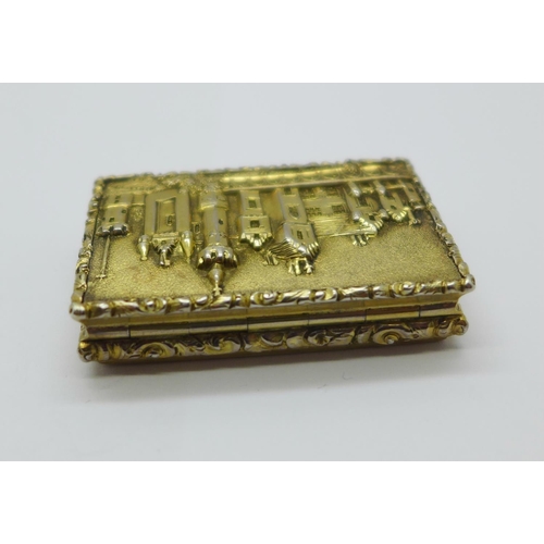 925 - A Victorian silver gilt castle top vinaigrette depicting Abbotsford House by Gervase Wheeler, Birmin... 