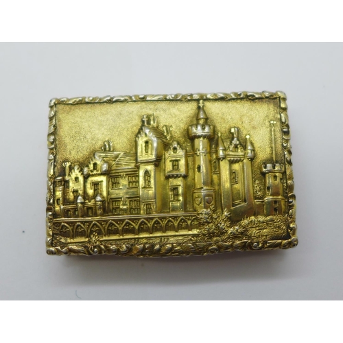 925 - A Victorian silver gilt castle top vinaigrette depicting Abbotsford House by Gervase Wheeler, Birmin... 