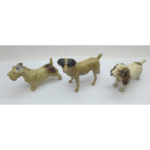 948 - Three cold painted dog figures, a/f