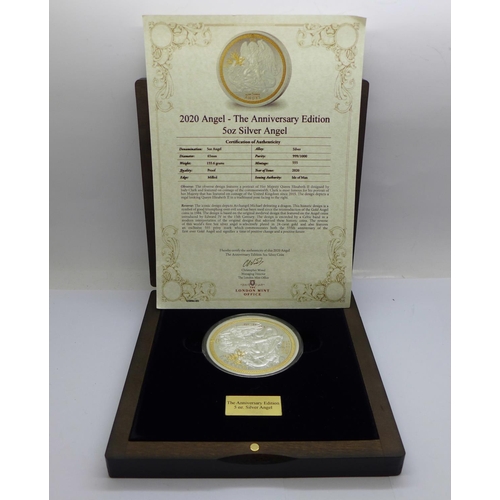 989 - Coin;-2020 Angel-The Anniversary Edition 5oz. Silver Angel, The London Mint Office issued by Isle of... 