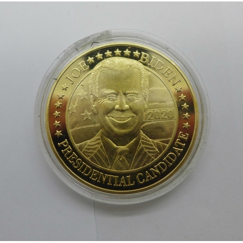 991 - Five 2020 USA President Joe Biden commemorative coins, 99.9% 24k gold plated collection, in case wit... 