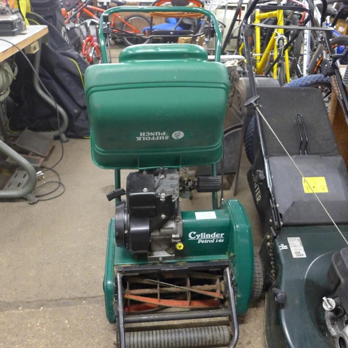 2666 - Suffolk Punch cylinder petrol 14S self-drive lawn mower with collector - W - seen running