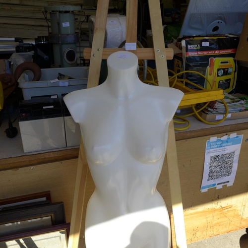 2089 - Wooden artist's easel a/f, plus female upper body mannequin