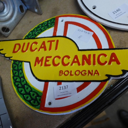 2137 - Ducati cast iron plaque (14 x 8½in) * this lot is subject to VAT