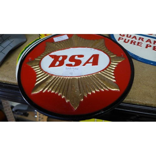 2141 - BSA cast iron plaque (9½ x 9½in) * this lot is subject to VAT